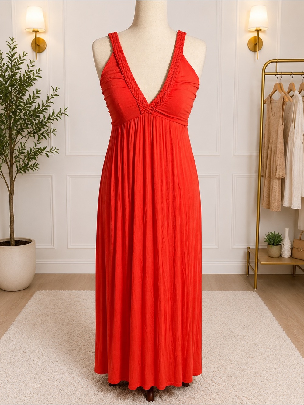 Philosophy Dresses NWT Size S Tango Orange Braided V-Neck Maxi Dress $88